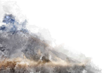 Abstract colorful mountain range in Japan on watercolor illustration painting background.の写真素材