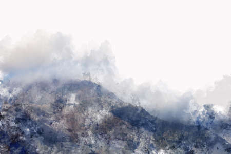 Abstract colorful mountain range in Japan on watercolor illustration painting background.の写真素材