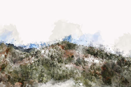 Abstract colorful mountain range in Japan on watercolor illustration painting background.の写真素材