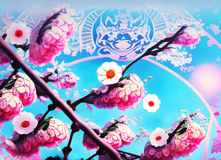 Abstract sakura flower grow park on graphic mode for background, Generative AI.の素材