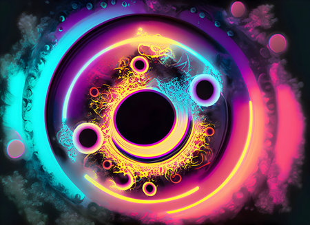 abstract painting in circles for background on digital art and neon light, Generative AI.の素材