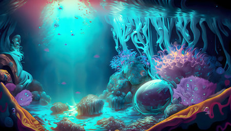 Abstract colorful Beautiful A magical under water on digital art concept, Generative AI.の素材