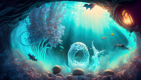 Abstract colorful Beautiful A magical under water on digital art concept, Generative AI.の素材
