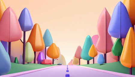 abstract 3d minimal color street through the forest on digital art concept, Generative AI.の素材