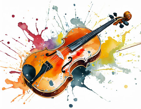 Abstract Cello watercolor illustration painting on digital art concept, Generative AI.の素材