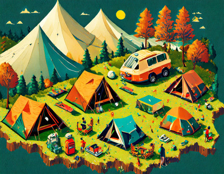 Camping Festival and luxury grunge font view on white color background on digital art concept, Generative AI.の素材