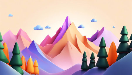 abstract mountain range through the forest on digital art concept, Generative AI.の素材