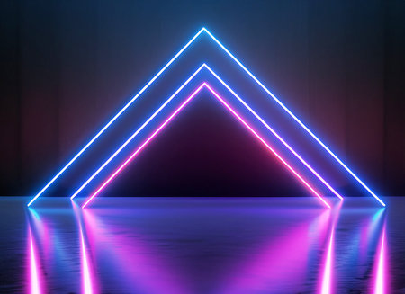 Minimal neon background with glowing wavy line on digital art concept, Generative AI.の素材