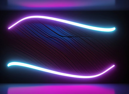Minimal neon background with glowing wavy line on digital art concept, Generative AI.の素材