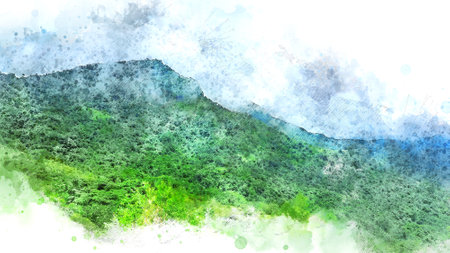 Abstract mountain landscape in watercolor style. Digital painting on canvas.の写真素材