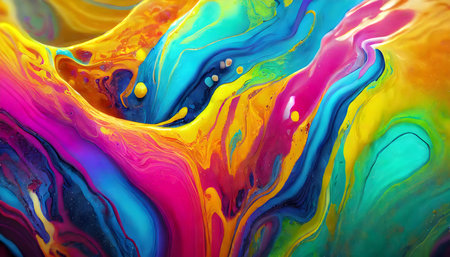 Fluid painting abstract texture. Intensive colorful mix on digital art concept.の素材