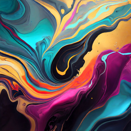 Fluid painting abstract texture. Intensive colorful mix on digital art concept.の素材
