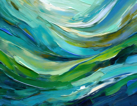 Abstract green color mountain range landscape on watercolor painting on digital art concept, Generative AI.の素材