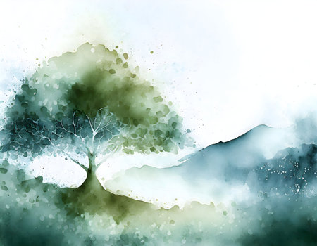 Abstract Tree landscape made and fog watercolor on digital art concept.の素材