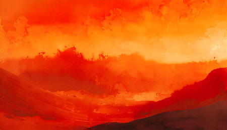 abstract illustration Sunset panorama color orange and mountain range on digital art concept.の素材