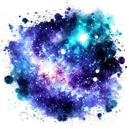Abstract Galaxy filled with colorful nebulas, bright stars, planets on digital art concept.の素材