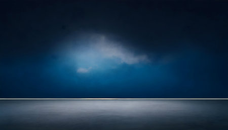 Dark blue sky wall in an empty room with a concrete floor on digital art concept, Generative AI.の素材