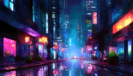 Abstract Cyberpunk futuristic sci-fi techno particles floating, Realistic Illustratio on digital art concept, Generative AI.の素材