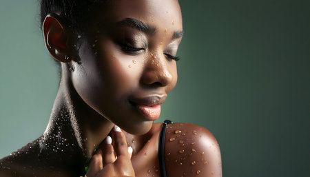 Slender female body hygiene concept, real people authenticity on digital art concept, Generative AI.の素材