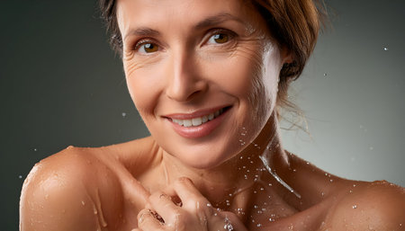 Slender female body hygiene concept, real people authenticity on digital art concept, Generative AI.の素材