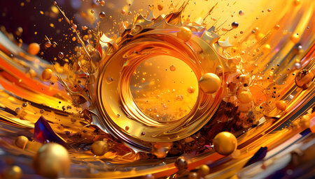 Circle splashing point, a fast motion blurred abstract golden background, Generative AI.の素材