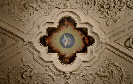 Decorated ceiling in a churchの写真素材