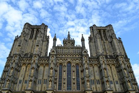 Facade from Wells cathedral and skyの写真素材