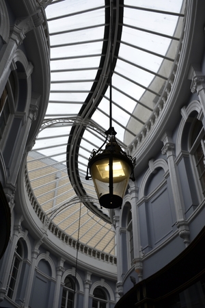 Arcade from Cardiff and cloudy skyのeditorial素材