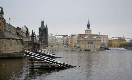 Old buildings from Prague with grey skyのeditorial素材