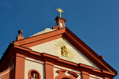 Details of architecture from Stara Boleslav and blue skyの写真素材