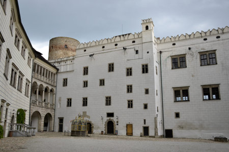 Architecture from Jindrichuv Hradec castle and cloudy skyの写真素材