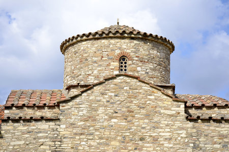 Architecture from old church in Kato Lefkara village and cloudy sky