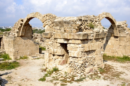 Old ruins from Paphos and cloudy skyのeditorial素材