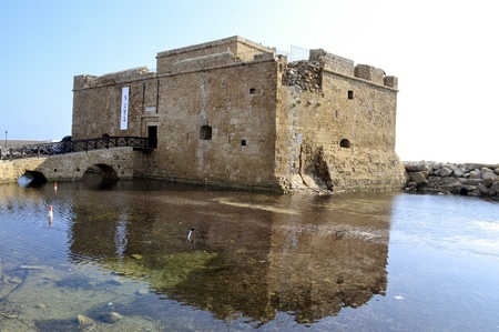 Outdoor architecture of Paphos castle and cloudy blue skyのeditorial素材