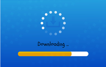 Download progress bar on blue background. Install symbol. Digital binary data and streaming digital code. Vector illustration. Eps 10.のイラスト素材