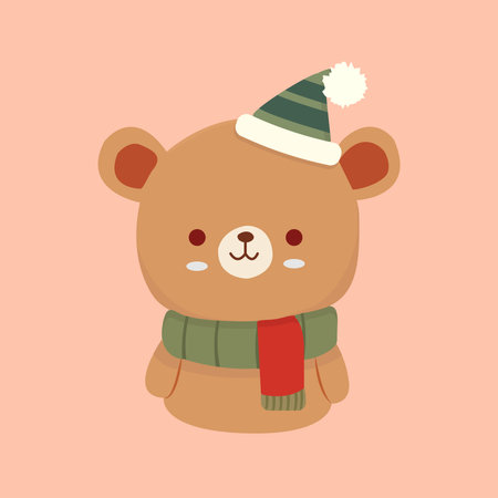 bear with Christmas hat colorful ornaments icon. Winter event. Chrismas decorations. Happy new year. doodle elements.のイラスト素材