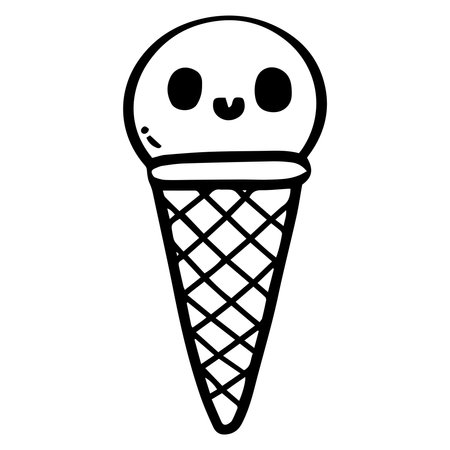 cute ice cream cone outline sweet dessert. Flat Design isolated colored clipart.のイラスト素材