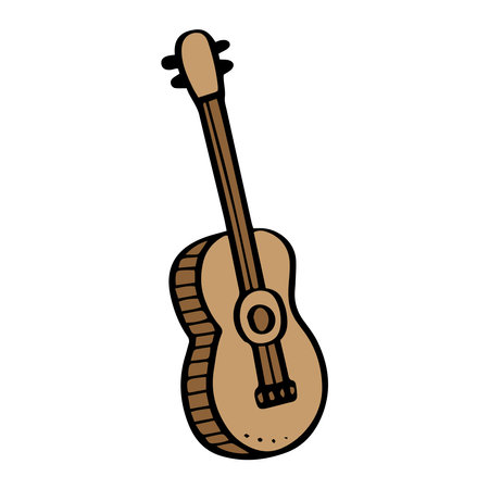 A cartoon classic brown guitar with a simplistic design, showcasing the strings, tuning pegs. music, instrument, art themes conceptのイラスト素材