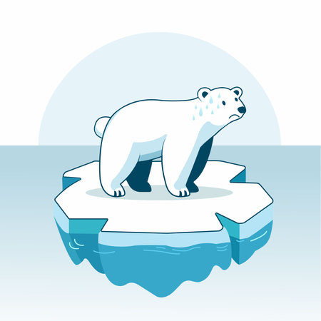 polar bear sweating on a melting ice cube. global warmingのイラスト素材