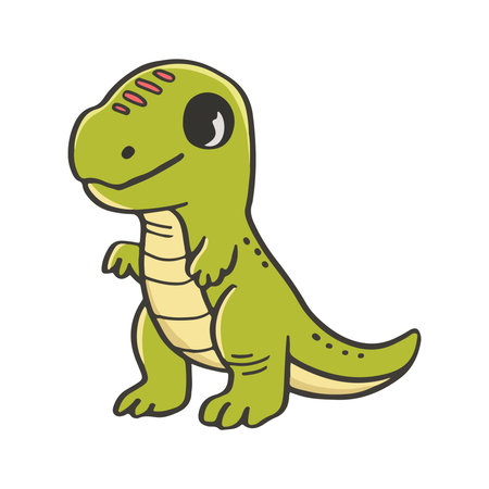 cartoon drawing of a friendly dinosaur standing on its hind legs with a big smileのイラスト素材