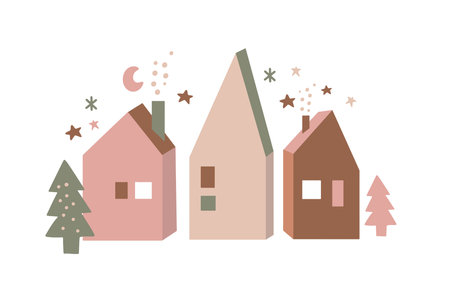 minimal boho house winter Christmas element.のイラスト素材