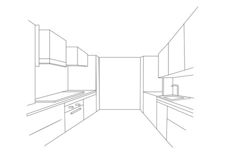 Simple perspective interior kitchen houseのイラスト素材