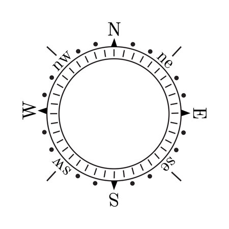 Compass navigation template, , north, east, south, west, compass symbol, nautical chart wind rose.のイラスト素材