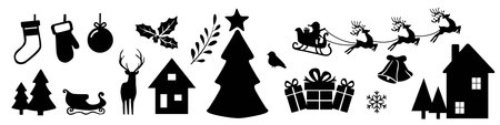 Christmas New Year elements silhouetteのイラスト素材