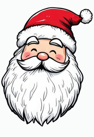 smile Santa claus face Cartoon Sticker Merry Christmas text and Happy New year.の素材
