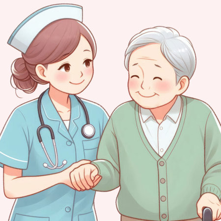 smiling nursing help mature elderly womanの素材