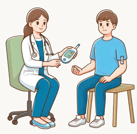 nurse using glucometer for check blood sugar levelの素材