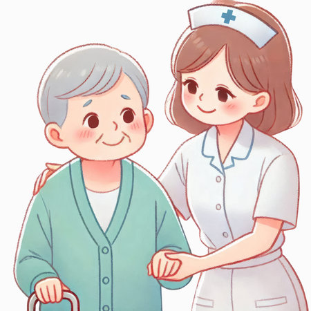 smiling nursing help mature elderly womanの素材