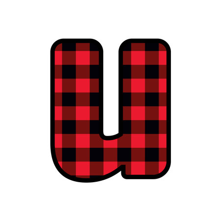 Alphabet number font, red lumberjack plaid pattern uのイラスト素材