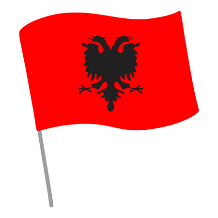 Albania national flag flutters with flagpoleのイラスト素材